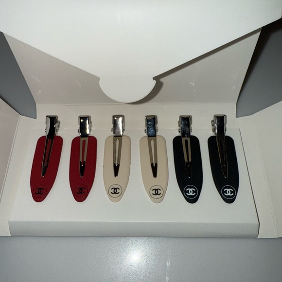 New CHANEL Red, Cream & Black hair pins set of 6 - Picture 2 of 7